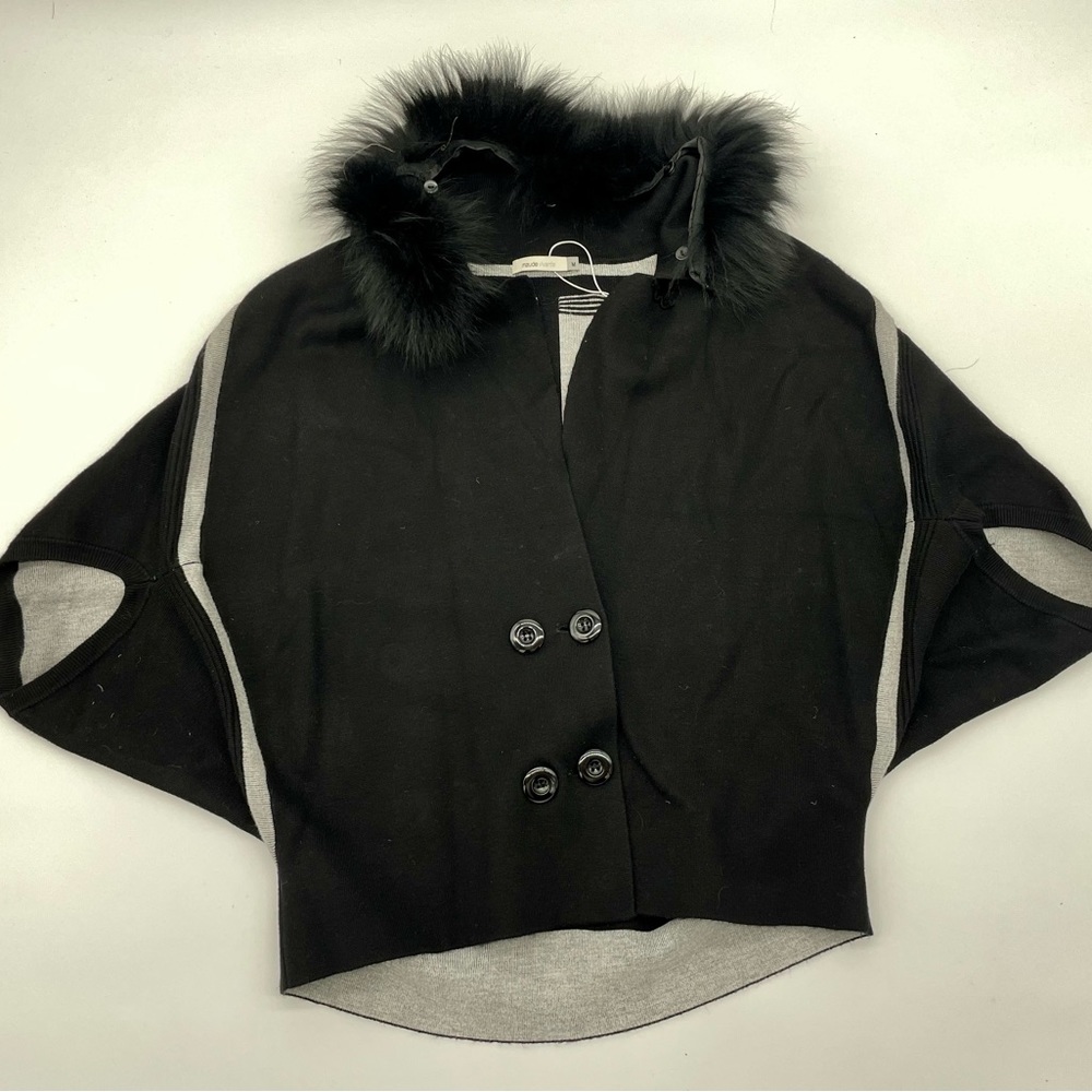 Cropped Poncho with Detachable Faux Fur Collar